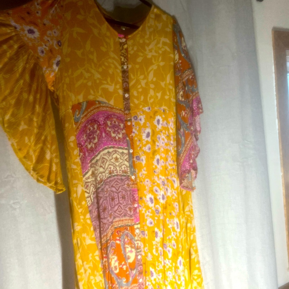 Vibrant Yellow and Pink Floral Dress